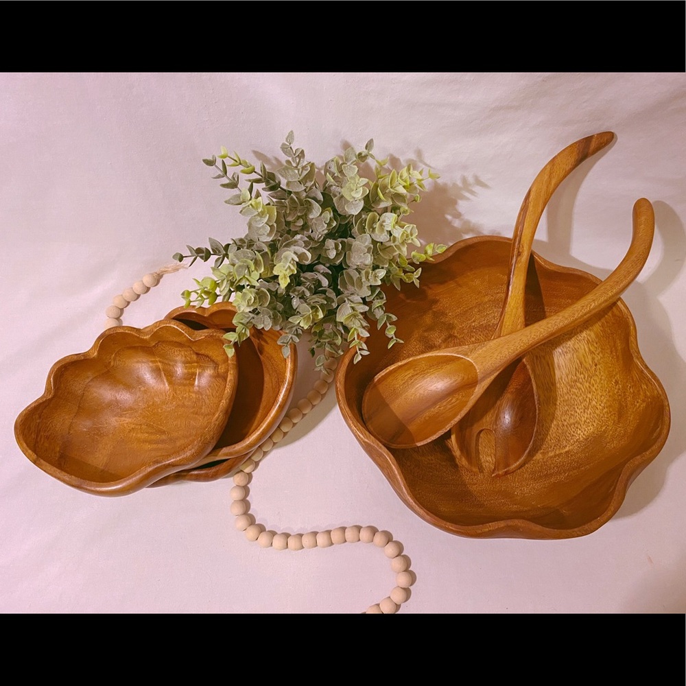 Vintage Monkey Pod Salad Bowl Set